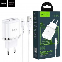 Сетевое зарядное устройство Hoco N4 2USB 2.4A micro-USB white