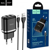 Сетевое зарядное устройство Hoco N4 2USB 2.4A micro-USB black