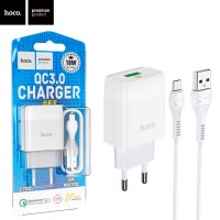 Сетевое зарядное устройство Hoco C72Q QC3.0 1USB 3A micro-USB white