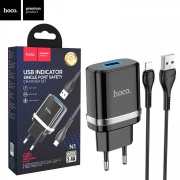 Сетевое зарядное устройство Hoco N1 1USB 2.4A Lightning black в Одессе