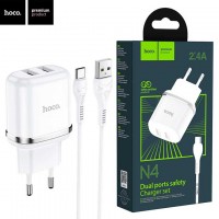 Сетевое зарядное устройство Hoco N4 2USB 2.4A Type-C white