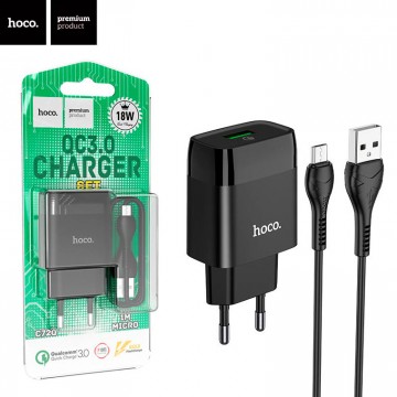 Сетевое зарядное устройство Hoco C72Q QC3.0 1USB 3A micro-USB black в Одессе