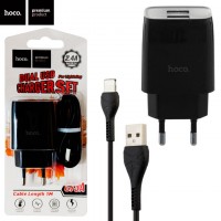 Сетевое зарядное устройство Hoco C73A 2USB 2.4A Lightning black