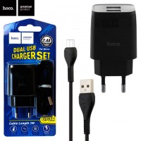 Сетевое зарядное устройство Hoco C73A 2USB 2.4A micro-USB black