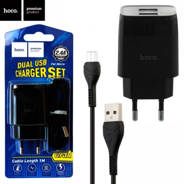 Сетевое зарядное устройство Hoco C73A 2USB 2.4A micro-USB black в Одессе