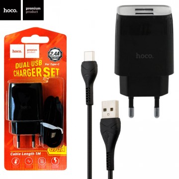 Сетевое зарядное устройство Hoco C73A 2USB 2.4A Type-C black в Одессе