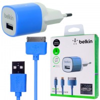 Сетевое зарядное устройство Belkin 2in1 1USB 1A Apple 30pin blue