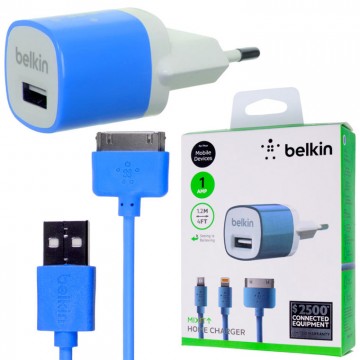 Сетевое зарядное устройство Belkin 2in1 1USB 1A Apple 30pin blue в Одессе