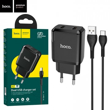 Сетевое зарядное устройство Hoco N7 2USB 2.1A Type-C black в Одессе