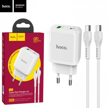 Сетевое зарядное устройство Hoco N5 PD20W + QC3.0 1USB 3.0A Type-C to Type-C white в Одессе