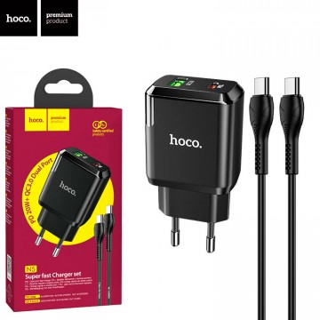 Сетевое зарядное устройство Hoco N5 PD20W + QC3.0 1USB 3.0A Type-C to Type-C black в Одессе