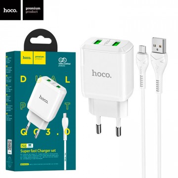 Сетевое зарядное устройство Hoco N6 QC3.0 2USB 3.0A micro-USB white в Одессе