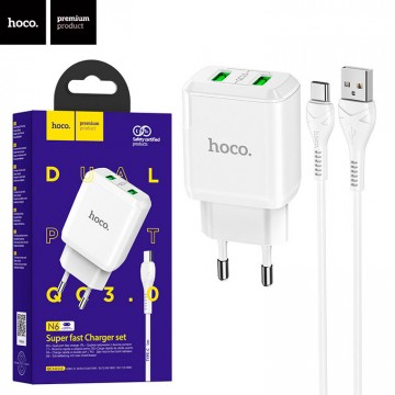 Сетевое зарядное устройство Hoco N6 QC3.0 2USB 3.0A Type-C white в Одессе
