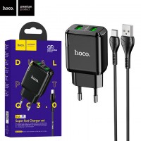 Сетевое зарядное устройство Hoco N6 QC3.0 2USB 3.0A Type-C black