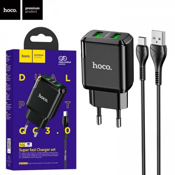 Сетевое зарядное устройство Hoco N6 QC3.0 2USB 3.0A Type-C black в Одессе