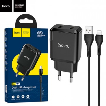 Сетевое зарядное устройство Hoco N7 2USB 2.1A Lightning black в Одессе