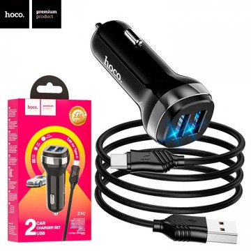 Автомобильное зарядное устройство Hoco Z40 2USB 2.4A Type-C black в Одессе