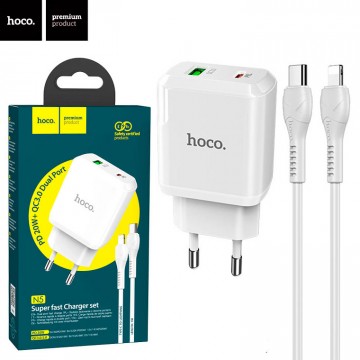 Сетевое зарядное устройство Hoco N5 PD20W + QC3.0 1USB 3.0A Type-C to Lightning white в Одессе