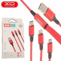 USB кабель XO NB173 3in1 Lightning - micro USB - Type-C 1.2m красный