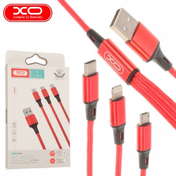 USB кабель XO NB173 3in1 Lightning - micro USB - Type-C 1.2m красный в Одессе