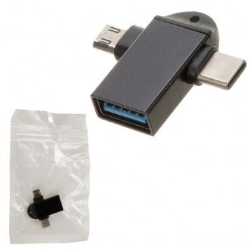 Переходник TU005 USB 3.0 OTG - microUSB - Type-C черный в Одессе