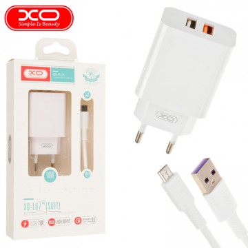 Сетевое зарядное устройство XO L67 QC3.0 2USB 18W micro-USB white в Одессе