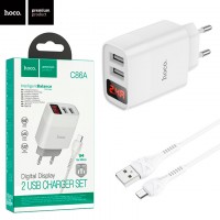 Сетевое зарядное устройство Hoco C86A 2USB 2.4A micro-USB white