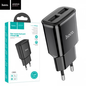 Сетевое зарядное устройство Hoco C88A 2USB 2.4A black в Одессе