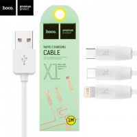 USB кабель Hoco X1 3in1 Lightning - micro USB - Type-C 1m белый