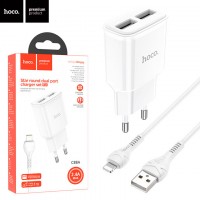 Сетевое зарядное устройство Hoco C88A 2USB 2.4A Lightning white