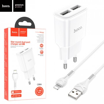 Сетевое зарядное устройство Hoco C88A 2USB 2.4A Lightning white в Одессе