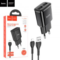 Сетевое зарядное устройство Hoco C88A 2USB 2.4A Lightning black