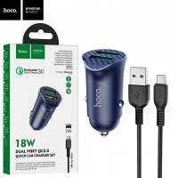 Автомобильное зарядное устройство Hoco Z39 QC3.0 2USB 3.0A micro-USB blue