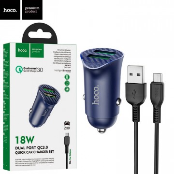 Автомобильное зарядное устройство Hoco Z39 QC3.0 2USB 3.0A micro-USB blue в Одессе