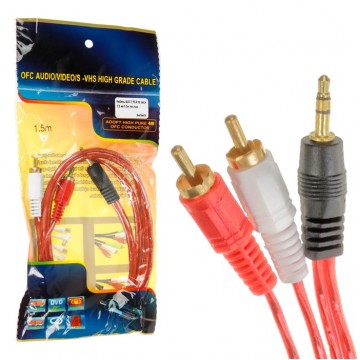 Кабель AUX 2RCA - jack 3.5 мм 2pin 1.5m красный в Одессе