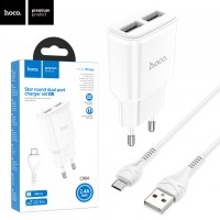 Сетевое зарядное устройство Hoco C88A 2USB 2.4A micro-USB white