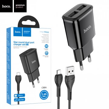 Сетевое зарядное устройство Hoco C88A 2USB 2.4A micro-USB black в Одессе