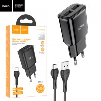 Сетевое зарядное устройство Hoco C88A 2USB 2.4A Type-C black