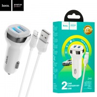 Автомобильное зарядное устройство Hoco Z40 2USB 2.4A Lightning white