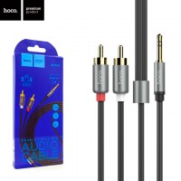 Кабель AUX Hoco UPA10 2RCA - jack 3.5 мм 2pin 1m серый