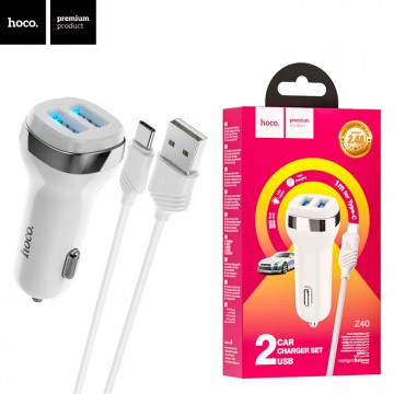 Автомобильное зарядное устройство Hoco Z40 2USB 2.4A Type-C white в Одессе