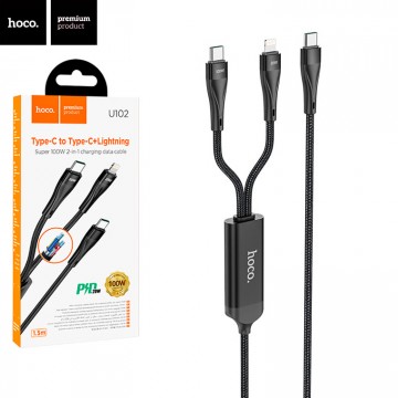 USB кабель Hoco U102 2in1 Type-C - Type-C - Lightning 1.2m черный в Одессе