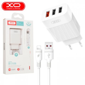 Сетевое зарядное устройство XO L72 QC3.0 3USB 3A Lightning white в Одессе