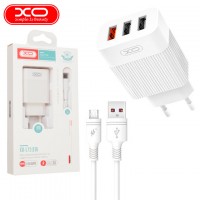 Сетевое зарядное устройство XO L72 QC3.0 3USB 3A micro-USB white