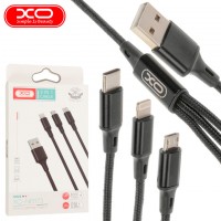 USB кабель XO NB173 3in1 Lightning - micro USB - Type-C 1.2m черный