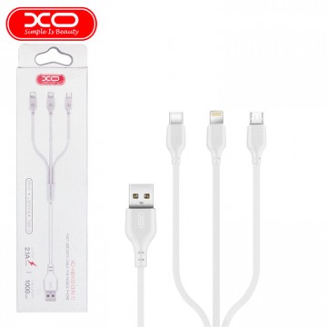 USB кабель XO NB103 3in1 USB - Lightning - MicroUSB - Type-C 1m белый в Одессе