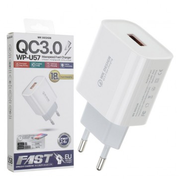 Сетевое зарядное устройство WK WP-U57 QC3.0 1USB 2.4A white в Одессе