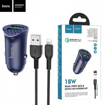Автомобильное зарядное устройство Hoco Z39 QC3.0 2USB 3.0A Lightning blue в Одессе