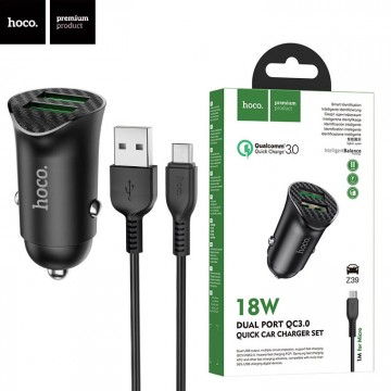 Автомобильное зарядное устройство Hoco Z39 QC3.0 2USB 3.0A micro-USB black в Одессе