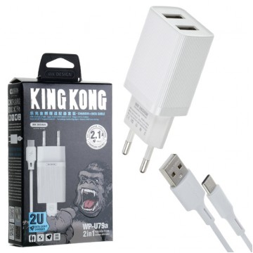 Сетевое зарядное устройство WK WP-U79a 2USB 2.1A Type-C white в Одессе